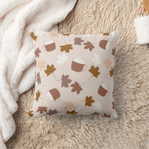 Rustic Botanical Pumpkin Spice Maple Leaf Pattern Throw Pillow