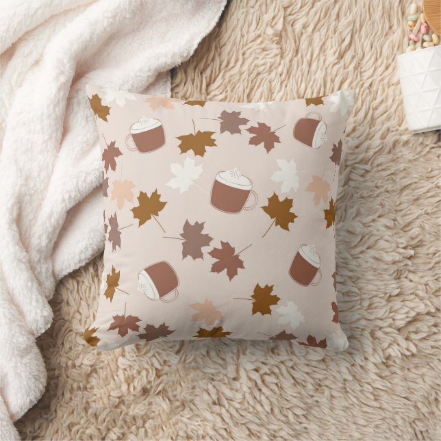 Rustic Botanical Pumpkin Spice Maple Leaf Pattern Throw Pillow (Blanket)