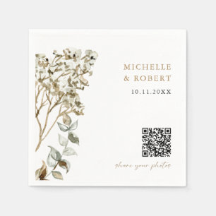 Rustic Botanical QR Code Share your Photos Wedding Napkins