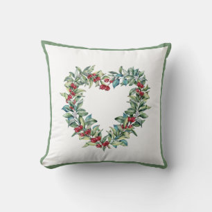 Rustic Botanical Red Berries Greenery Leaf Simple Throw Pillow