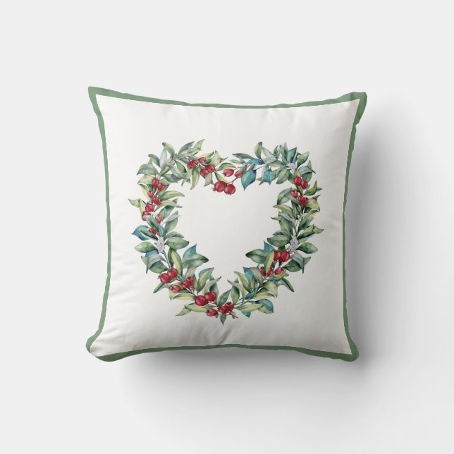 Rustic Botanical Red Berries Greenery Leaf Simple Throw Pillow (Front)