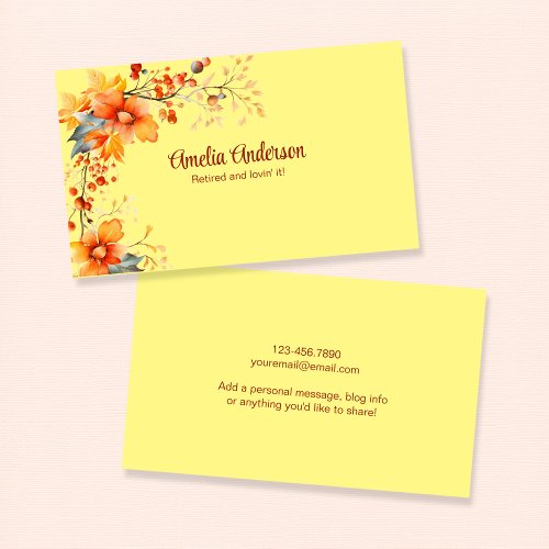 Rustic Botanical Retired And Lovin It Yellow Calling Card