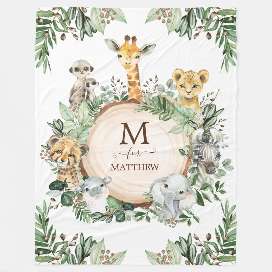 Rustic Botanical Safari Wild Animals Baby Boy Fleece Blanket Zazzle