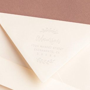 Rustic Botanical Script Family Name Return Address Embosser