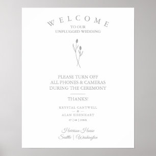 Rustic Botanical Simple Wedding Unplugged Ceremony Poster