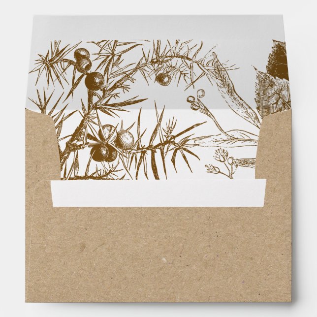 Rustic Botanical Sketch Kraft Paper Wedding Envelope (Back (Bottom))