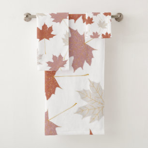 Rustic Botanical Terracotta Maple Leaves Pattern Bath Towel Set