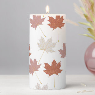 Rustic Botanical Terracotta Maple Leaves Pattern  Pillar Candle