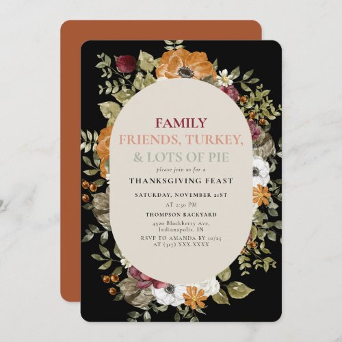 Rustic Botanical Thanksgiving Dinner Feast Party Invitation