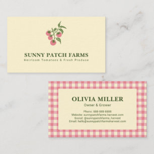 Rustic Botanical Tomato Plaid Farmers Market Pink Business Card