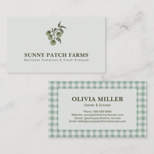 Rustic Botanical Tomato Plaid Farmers Market Sage Business Card