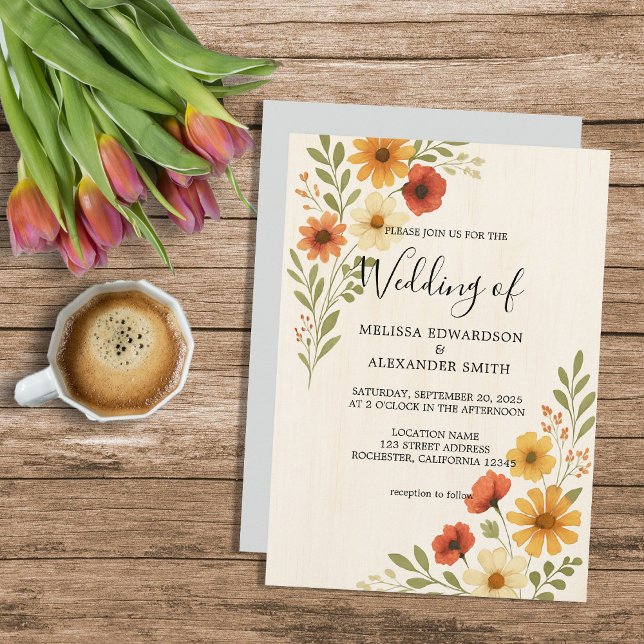 Rustic botanical watercolor flowers boho wedding invitation (Rustic botanical watercolor flowers boho wedding invitation.)