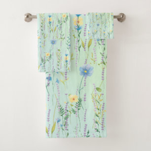 Rustic Botanical Watercolor gradient flora flower Bath Towel Set