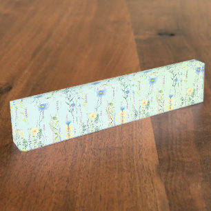 Rustic Botanical Watercolor gradient flora flower Desk Name Plate