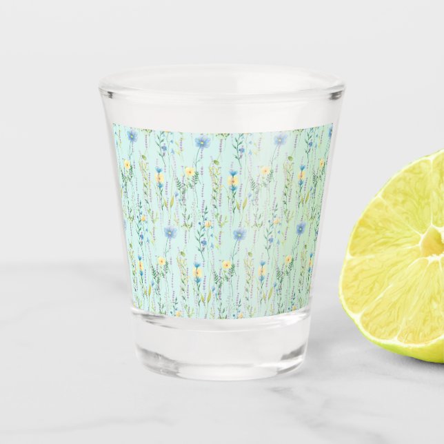  Rustic Botanical Watercolor gradient flora flower Shot Glass (Front)