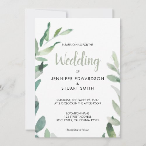 Rustic botanical watercolor leaves photo Wedding Invitation