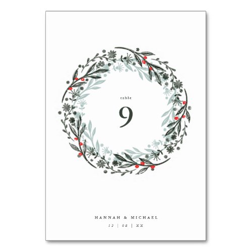 Rustic botanical watercolor wreath table number