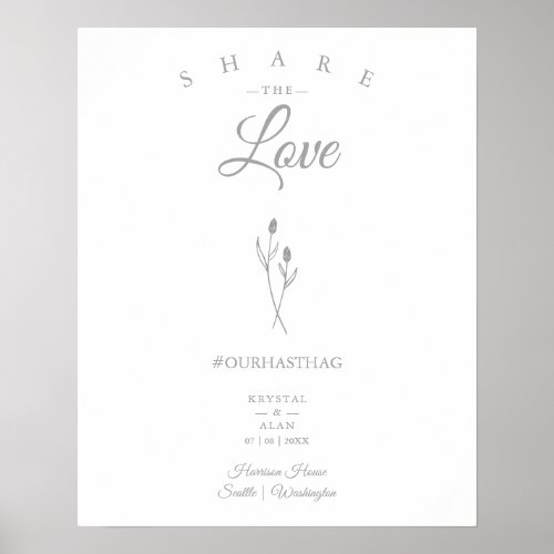 Rustic Botanical Wedding Hashtag Share the Love Poster