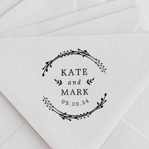 Rustic Botanical Wedding Monogram Name Rubber Stamp
