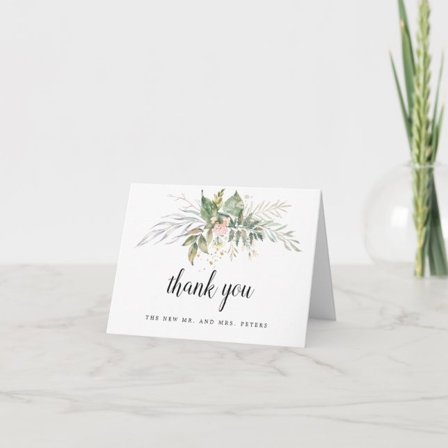 Rustic Botanical Wedding Photo Thank You Card (Front)
