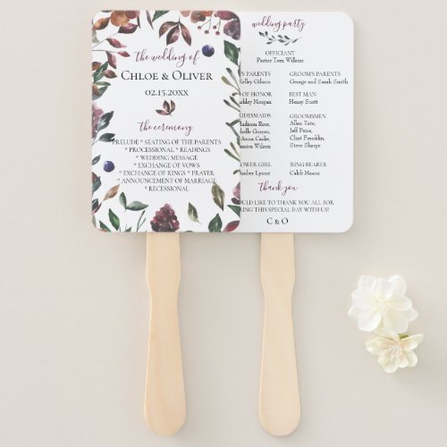 Rustic Botanical Wedding Program Hand Fan