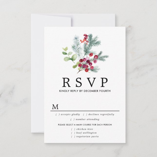 Rustic Botanical Wedding RSVP Card, Meal Options (Front)