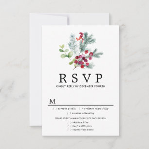 Rustic Botanical Wedding RSVP Card, Meal Options