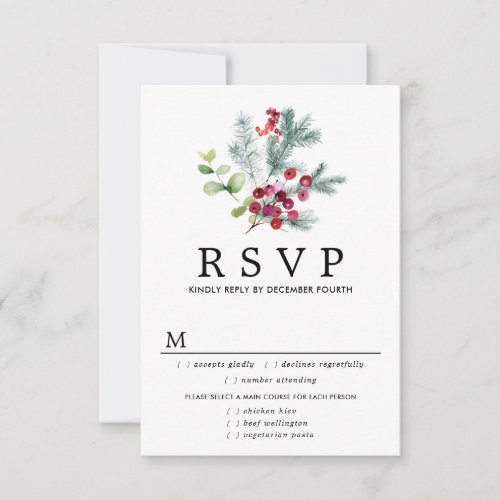 Rustic Botanical Wedding RSVP Card Meal Options