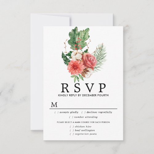 Rustic Botanical Wedding RSVP Card Meal Options