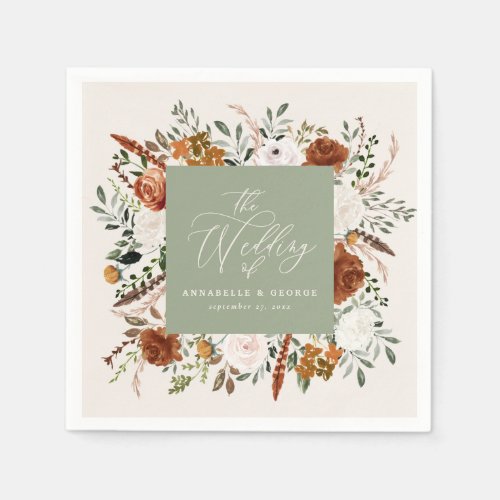 Rustic botanical wedding script sage green elegant napkins