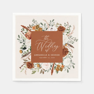 Rustic botanical wedding script terracotta elegant napkins