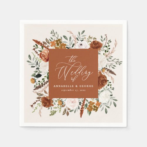 Rustic botanical wedding script terracotta elegant napkins