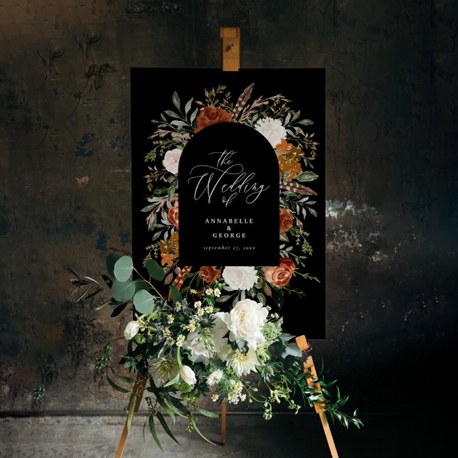 Rustic botanical wedding welcome black moody chic foam board (Creator Uploaded)
