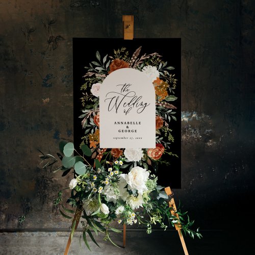 Rustic botanical wedding welcome black moody chic foam board