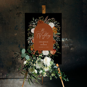 Rustic botanical wedding welcome black, terracotta foam board