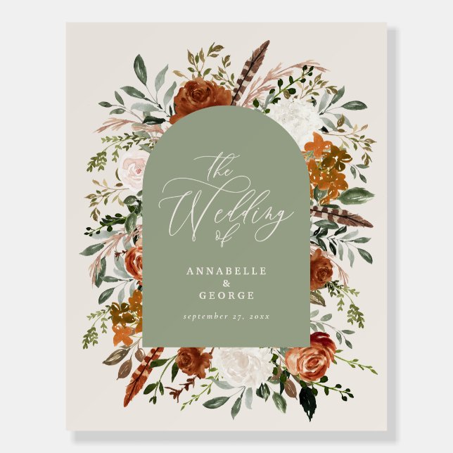 Rustic botanical wedding welcome script sage green foam board (Front)