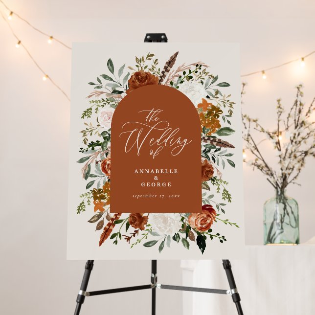 Rustic botanical wedding welcome script terracotta foam board (In Situ (Stand))