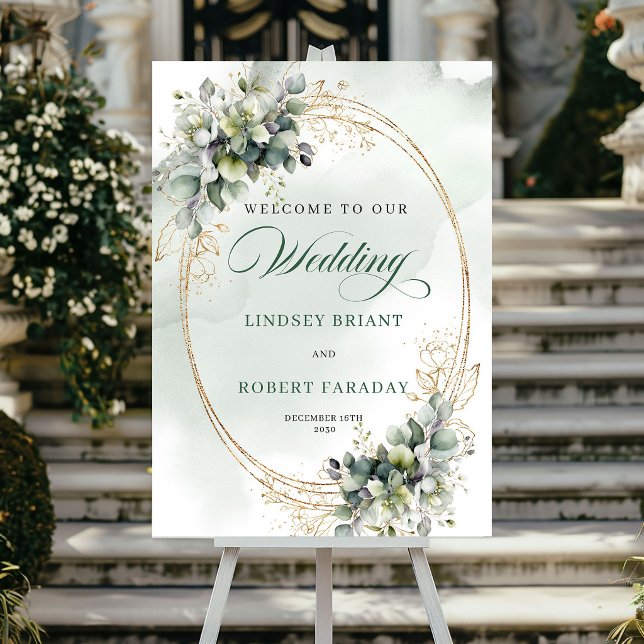Rustic Botanical Wedding Welcome Sign Gold (Rustic Botanical Wedding Welcome Sign Gold)