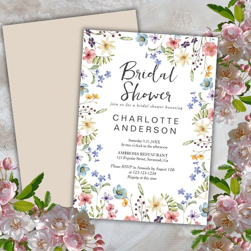 Rustic Botanical Wildflower White Bridal Shower  Invitation