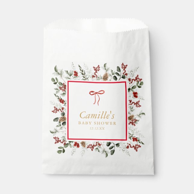 Rustic Botanical Winter Baby Shower Favor Bag (Front)