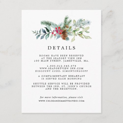Rustic Botanical Winter Wedding Guest Details Enclosure Card