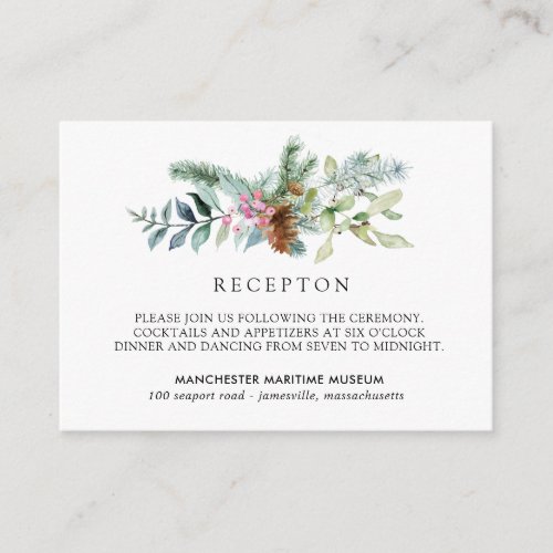 Rustic Botanical Winter Wedding  Reception Enclosure Card