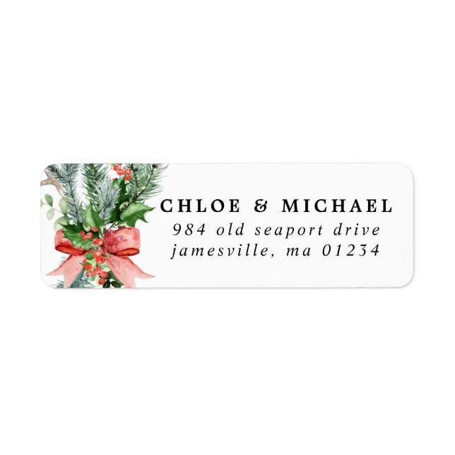 Rustic Botanical Winter Wedding Return Address Label (Front)