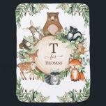 Rustic Botanical Woodland Baby Animals Monogram Baby Blanket<br><div class="desc">This unique design features beautiful rustic watercolor botanical greenery and adorable forest animals: deer,  bear,  fox,  owl,  bunny,  squirrel,  raccoon,  skunk. Personalize the blanket with the baby's initial and first name.</div>