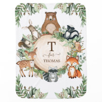 Rustic Botanical Woodland Baby Animals Monogram Baby Blanket Rustic Botanical Woodland Baby Animals Monogram Baby Blanket