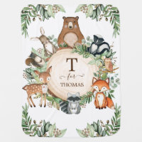 Rustic Botanical Woodland Baby Animals Monogram