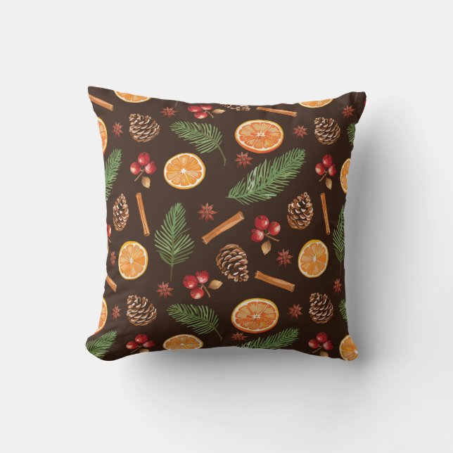 Rustic Botanical Woodland Christmas Throw Pillow (Front)