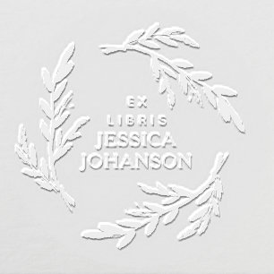 Rustic Botanical Wreath Custom Ex Libris Book Embosser