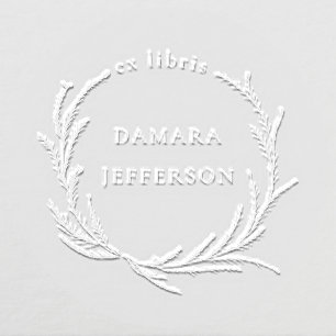 Rustic Botanical Wreath Elegant Ex Libris Book Embosser