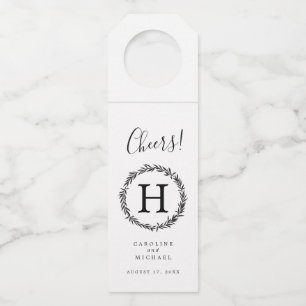 Rustic Botanical Wreath Elegant Wedding Monogram Bottle Hanger Tag
